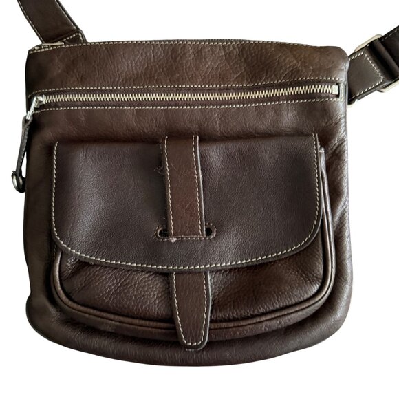 Roots Brown Leather Crossbody Bag With Adjustable Strap Multiple Pockets & Zippe - Picture 2 of 8
